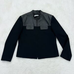 Garfield & Marks Women's Black Faux Leather Trim Full Zip Jacket - Size 12
 b87